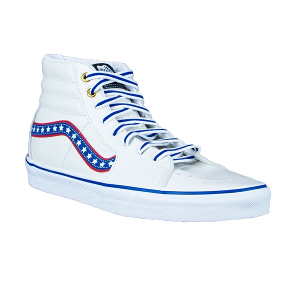 new womens size 5.5 vans sk8 hi leather americana pack white/red/blue - Picture 2 of 2